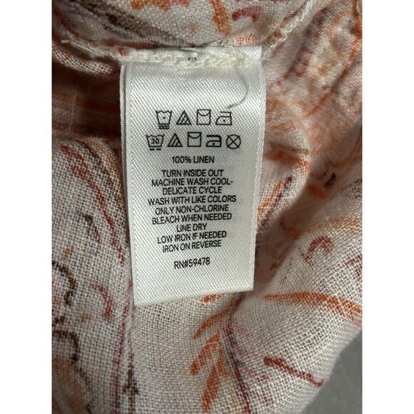 Rachele Zoe 100% LINEN 3/4 SLEEVE PULLOVER PAISLEY TUNIC TOP V-NECK 2X Tunic - Picture 10 of 10